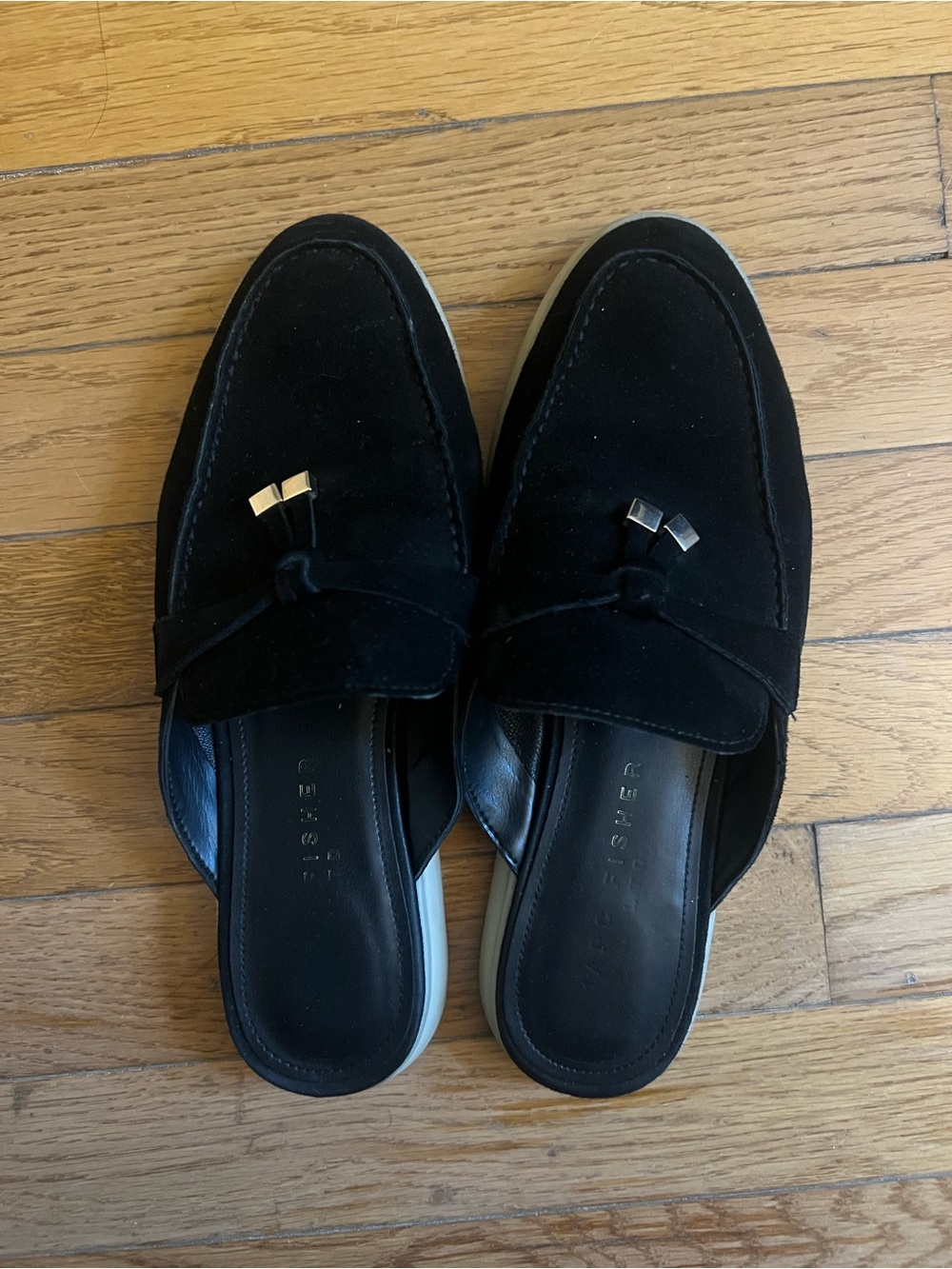 Womens Black Suede Slip-On Tassel Loafers